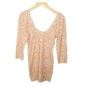 Free People Half Sleeve Sheath Mini Dress Women XS Pink Nude Fitted Cotton Blend